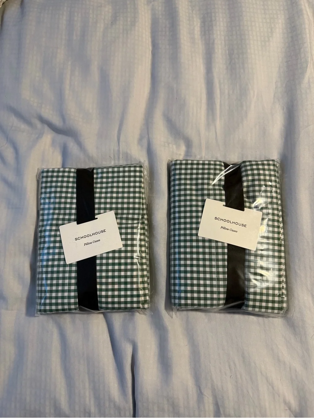 Schoolhouse Green Gingham Pillow Cases (pair) - King - NWT